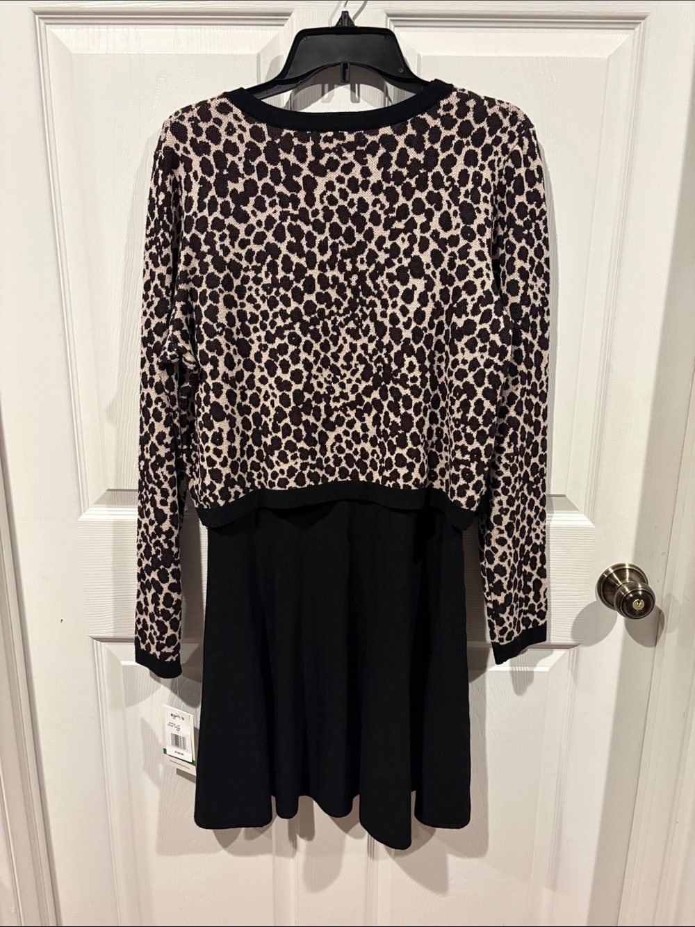 NWT! Black Dress with Beige & Black Leopard Print Cardigan - Elegant Formal Set - Picture 7 of 9